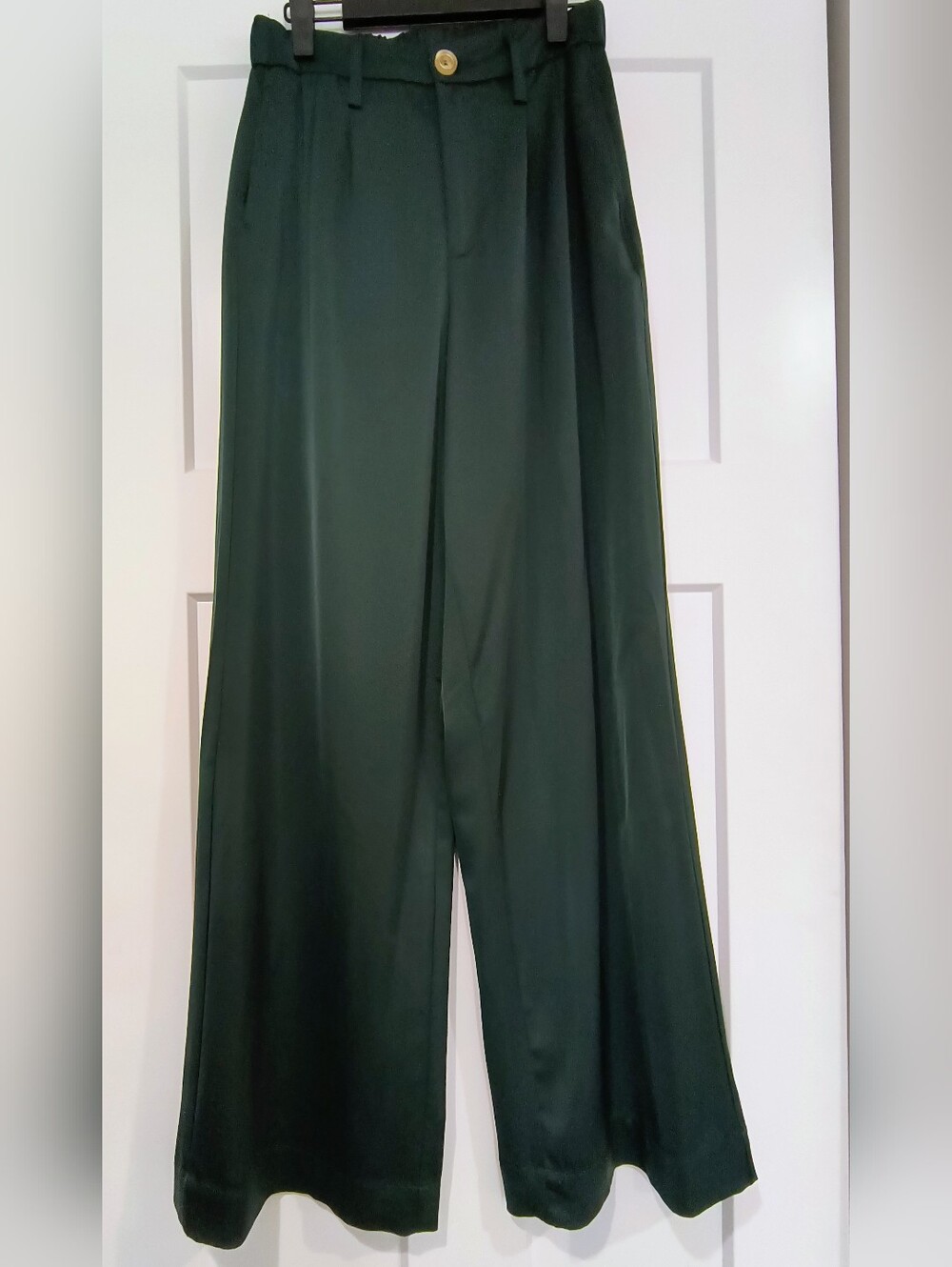 Emerald Green Wide-Leg Satin Trousers